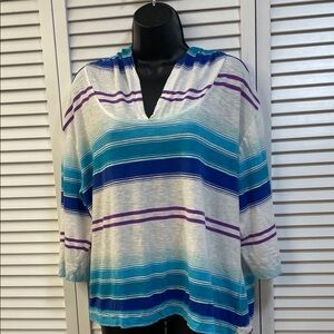 Calvin Klein Blue and Purple Striped Quick Dry Pull Over Shirt Hoodie Sz Medium